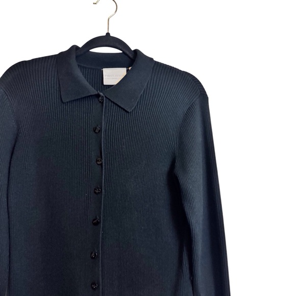 Vintage Size Small Black Boho Western Collared Button Up Ribbed Sweater Dress - Picture 2 of 6